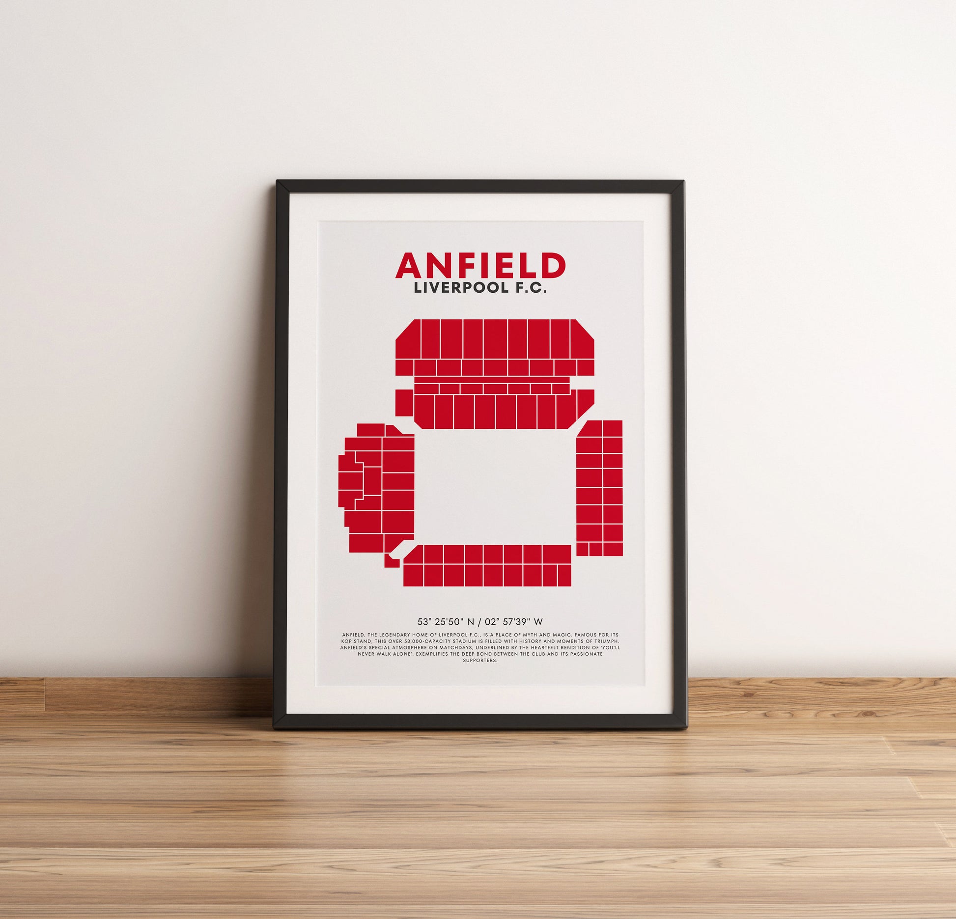 The Kop Essence: Anfield Liverpool F.C. Stadium Coordinates Art Print
