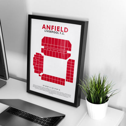 The Kop Essence: Anfield Liverpool F.C. Stadium Coordinates Art Print