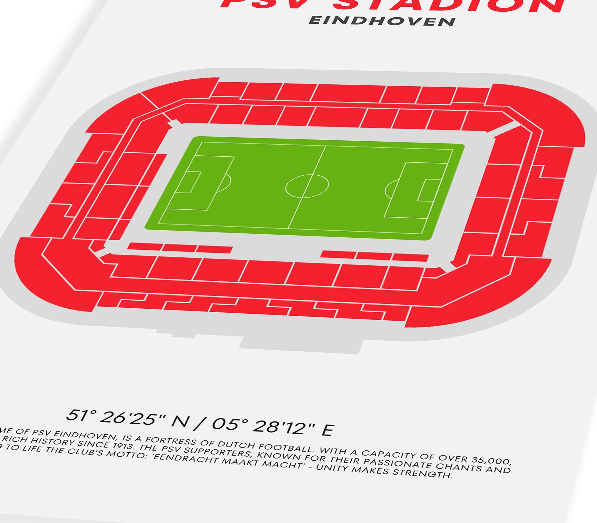 PSV Eindhoven Stadium Art Print - Modern Football Ground Poster - Dutch Soccer Wall Art - GPS Coordinates - Sports Fan Gift