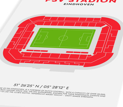 PSV Eindhoven Stadium Art Print - Modern Football Ground Poster - Dutch Soccer Wall Art - GPS Coordinates - Sports Fan Gift