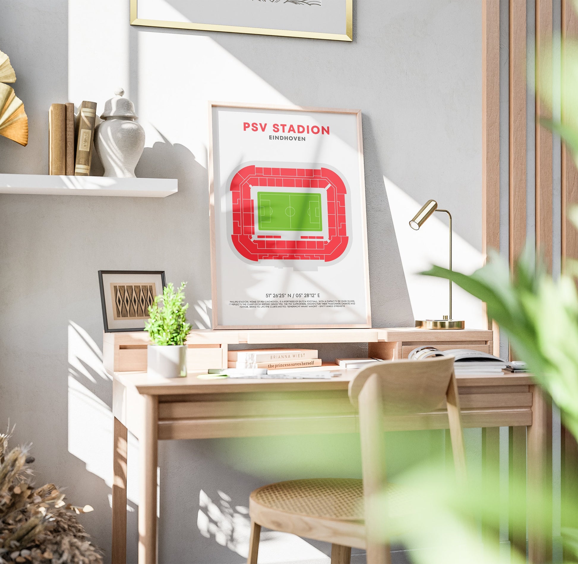 PSV Eindhoven Stadium Art Print - Modern Football Ground Poster - Dutch Soccer Wall Art - GPS Coordinates - Sports Fan Gift