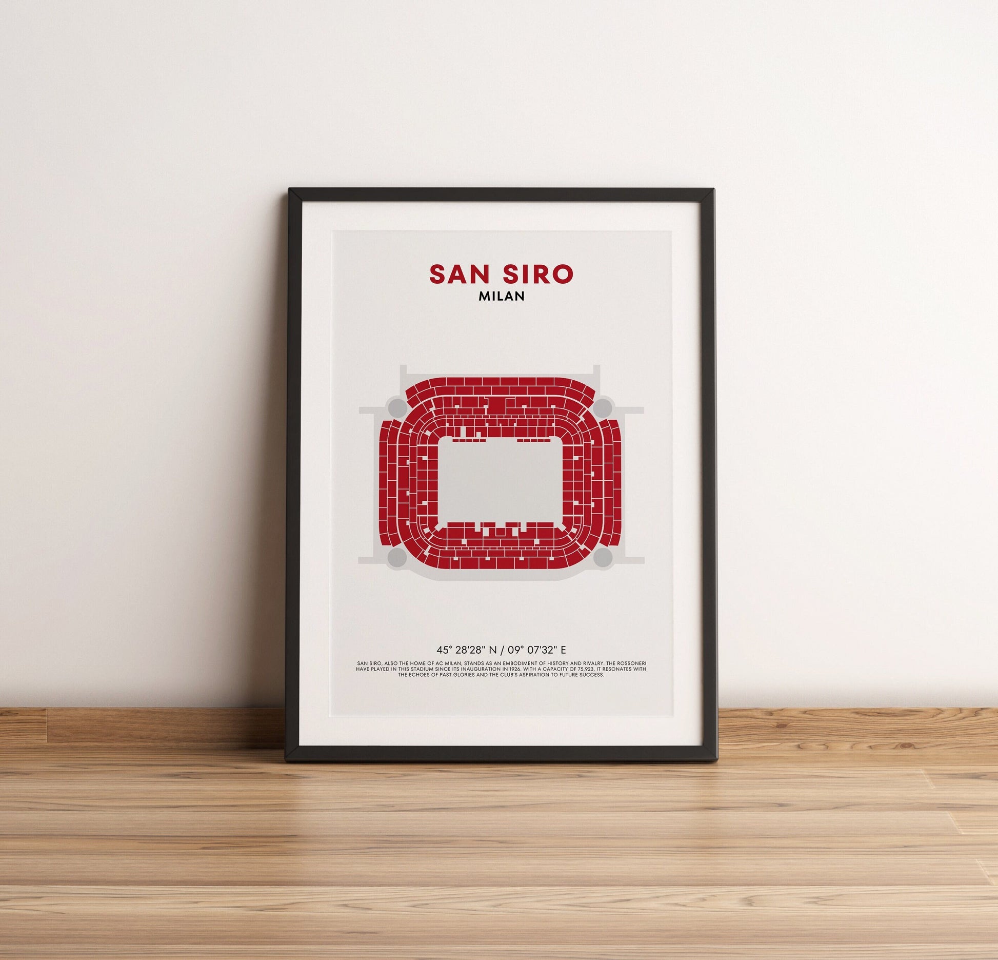 AC Milan San Siro Print - Soccer Stadium Seatmap & Coordinates, Art for Football Fans, Sports Decor, Unique Gift