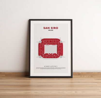AC Milan San Siro Print - Soccer Stadium Seatmap & Coordinates, Art for Football Fans, Sports Decor, Unique Gift